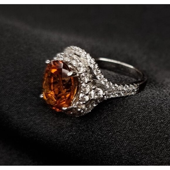 Citrine & CZ Ring Sterling Silver 925 Size 5.5 Elegant JCL China - Picture 6 of 6